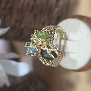 SPARKLE ALLURE Simulated Gemstone 24k Plated Ring with Blue and Green Stones.